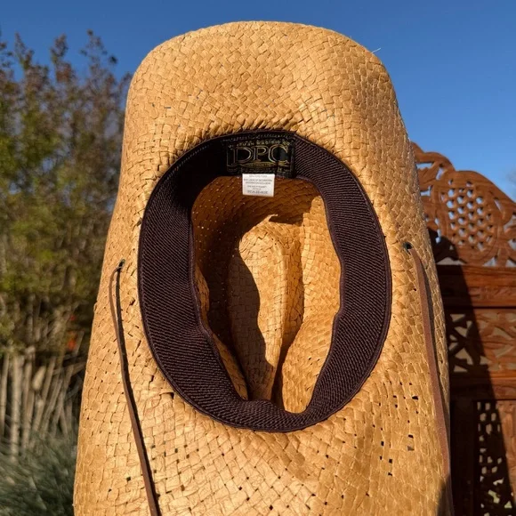 Tan Straw Cowboy Hat with Turquoise Beads - Picture 2 of 3